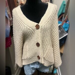 Pink Lily | Cream Knit Cardigan Sweater | Size Small